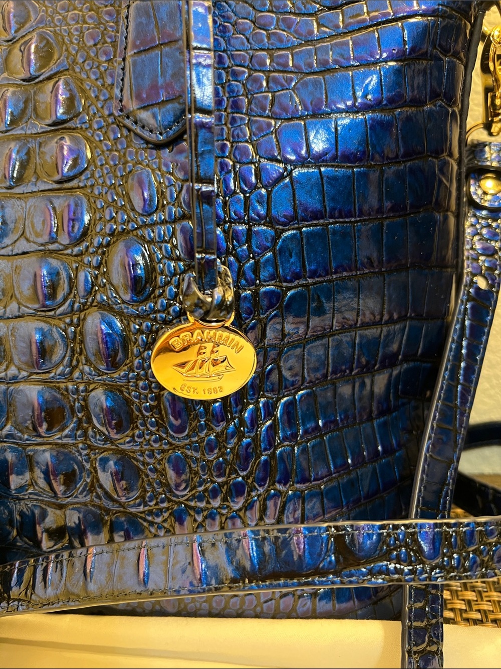 Brahmin Metallic Blue Croc-Embossed Satchel with Matching Wallet - Picture 2 of 8